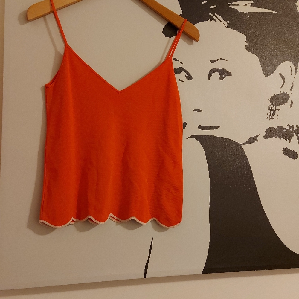 ZARA knit orange tank top with scalloped edge